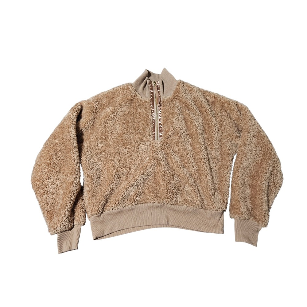 Sonoma Faux Fur Body Cozy 1/4 Zip Sherpa Sweater Pullover Womens Small Brown L/S